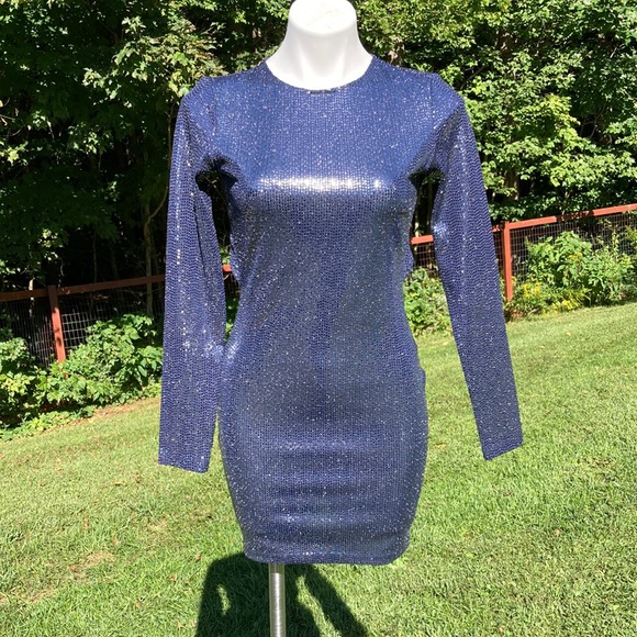 Divided spangled open back long sleeve sparkling ink blue mini size S - Picture 1 of 6